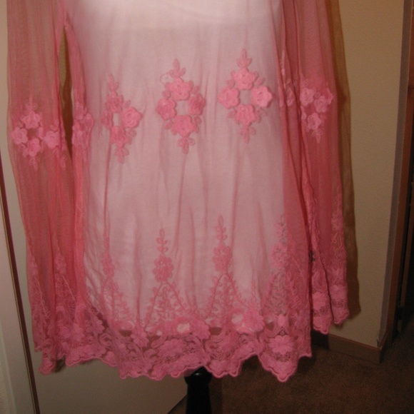 Pink Sheer Lace Bohemian Mesh Top - Picture 2 of 7
